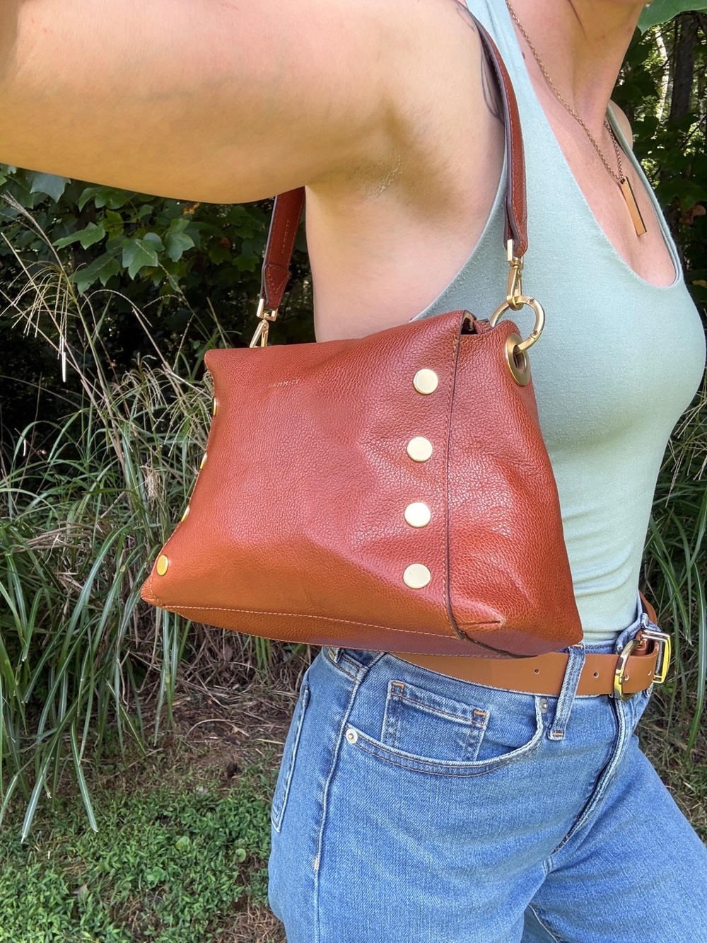 Hammitt Bryant Medium Cognac Pebbled Leather Shoulder Bag